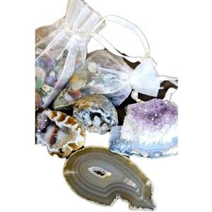 Natural Crystal & Stone Collection Lot Agate Slice Druzy Quartz Amethyst